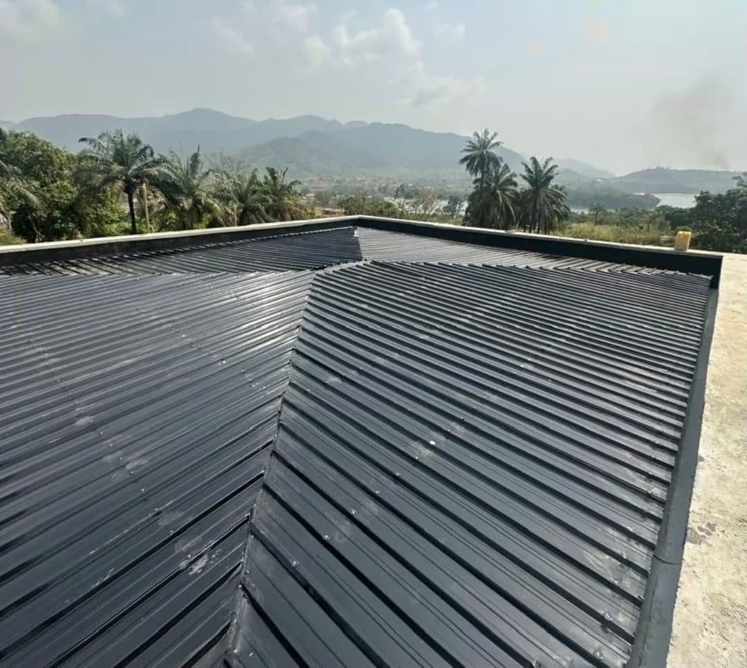 A completed roof at Big Water, York, looking out over the mountains